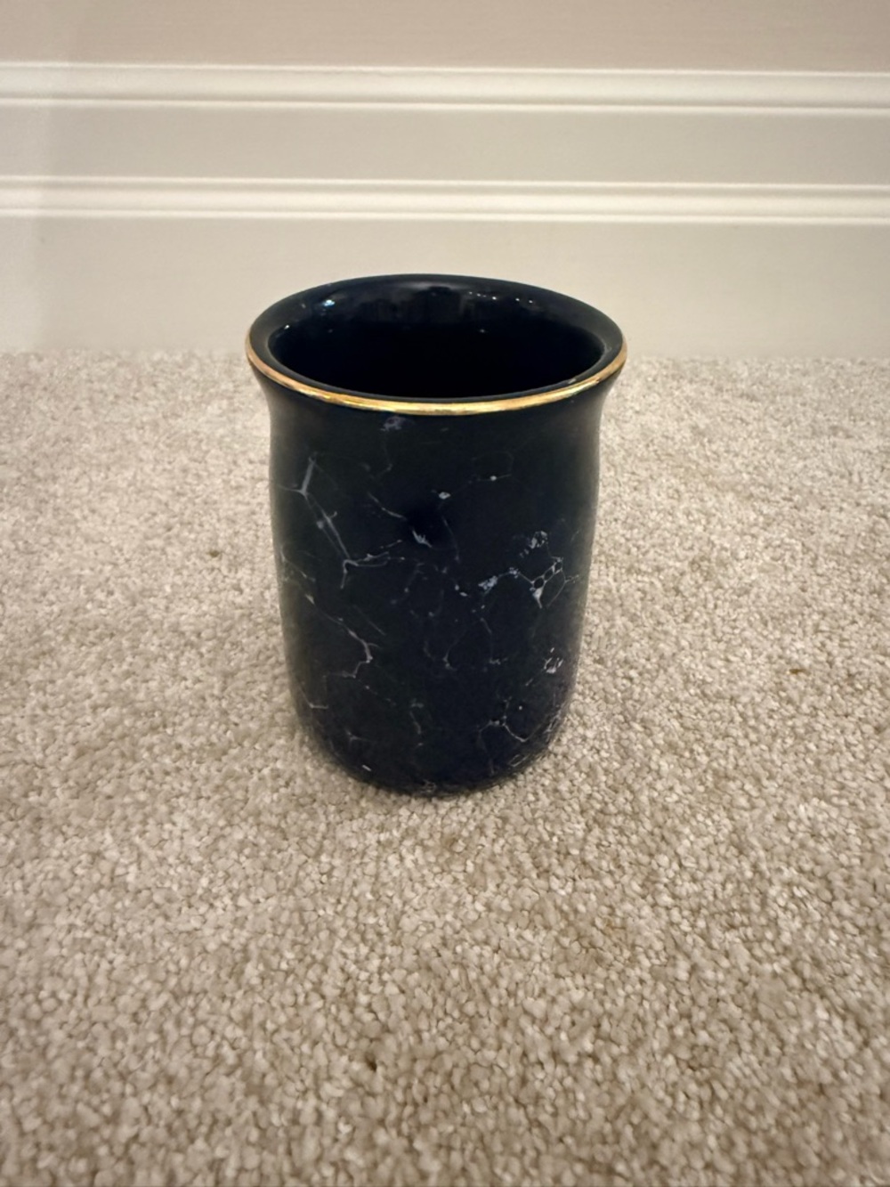 Black Marble Ceramic bathroom cup with Gold Rim
